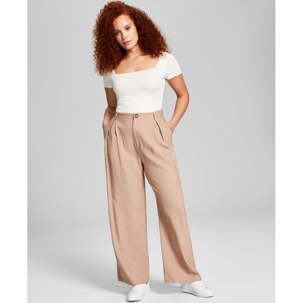 And Now This Now This Womens High Rise Wide Leg Textured Trouser Pants